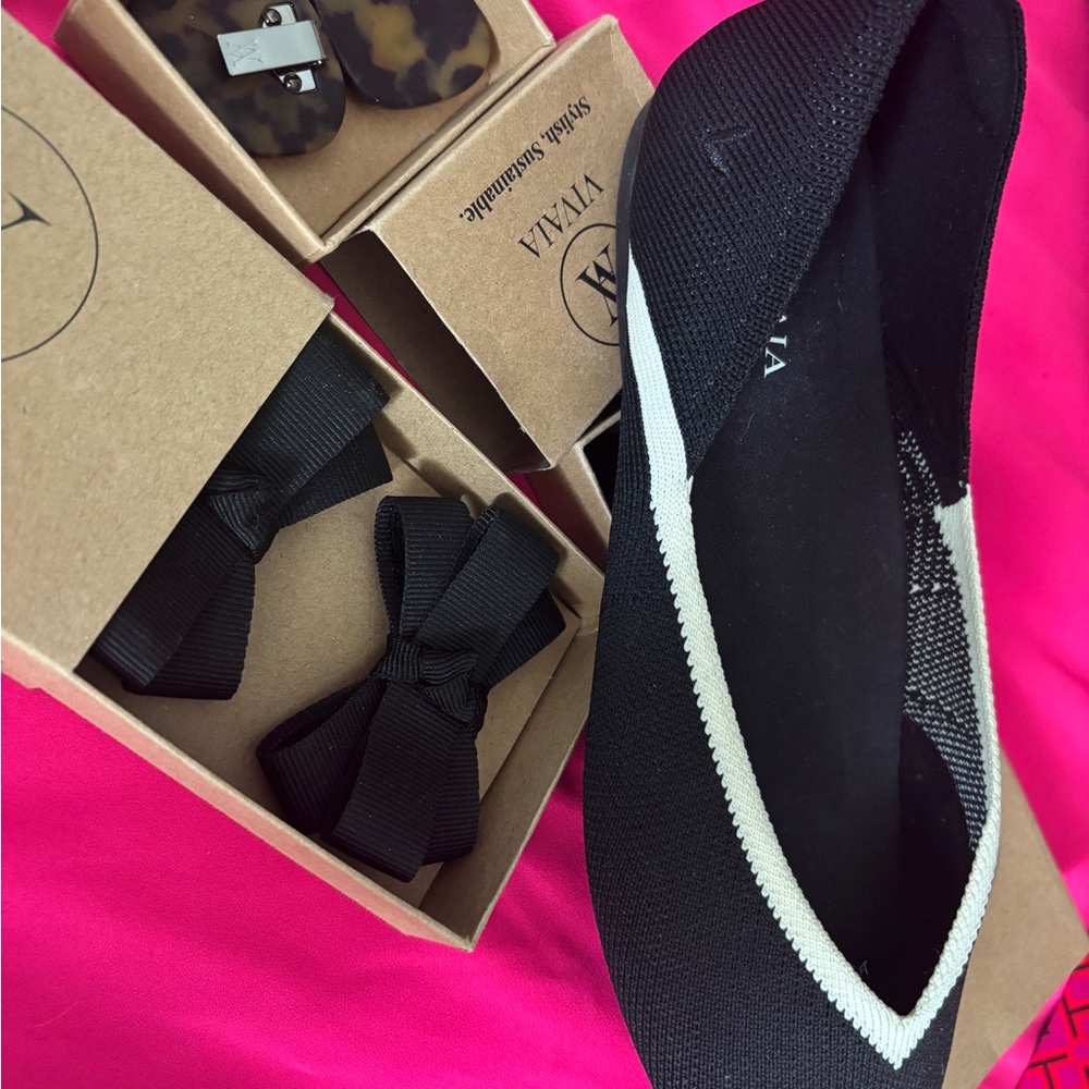 Vivaia Black and Light Cream Flats known for quality, chic comfort and style.